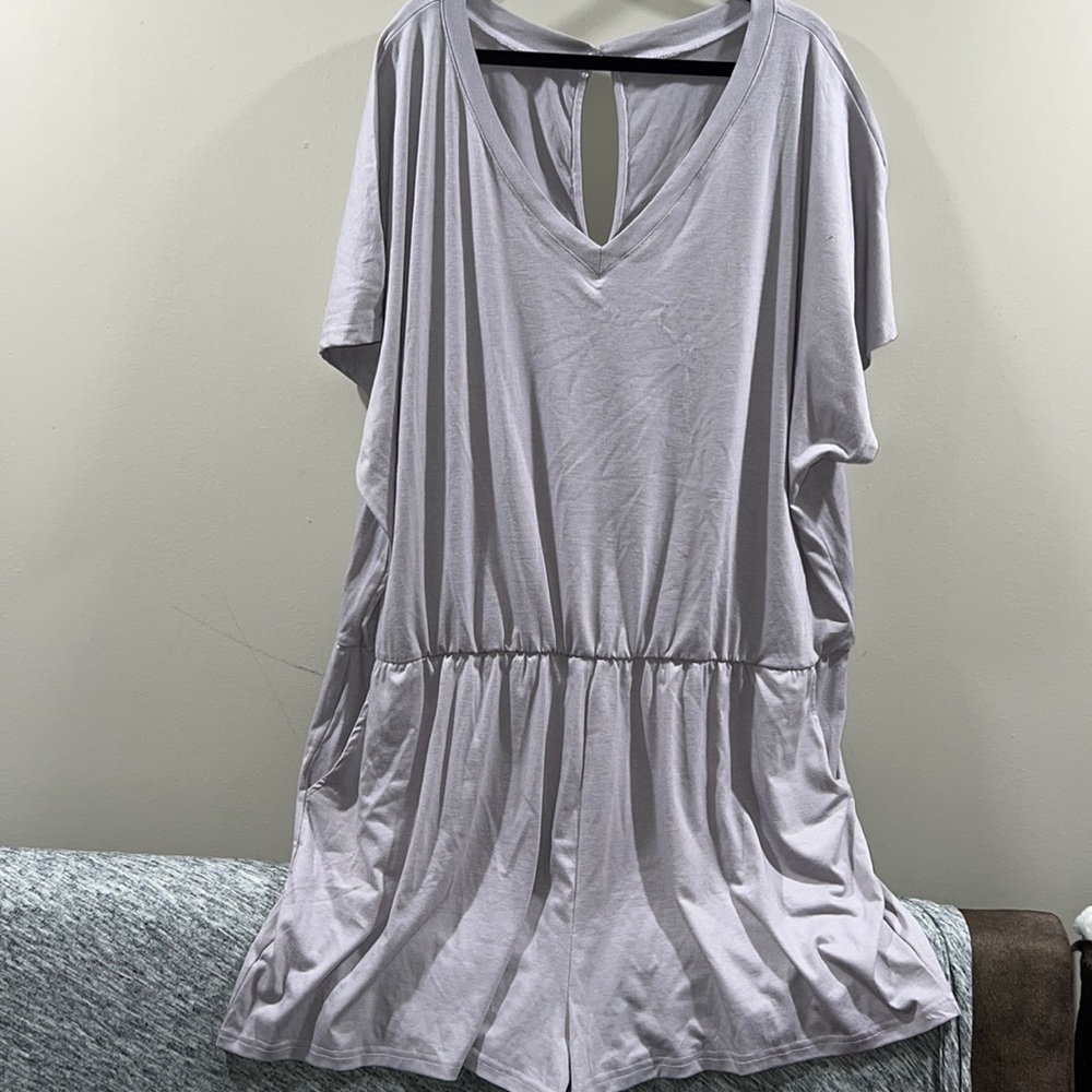 Gray lavender short sleeve romper-4x